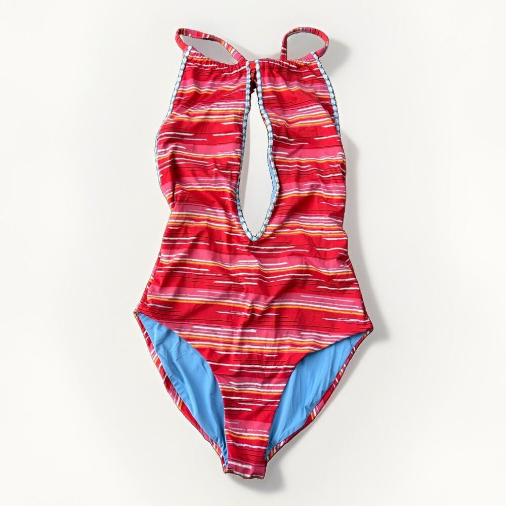 Dolce Vita One Piece Swimsuit Size S Red Stripe Cutout Monokini Bathing Suit